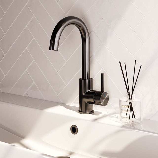 BRAUER Gunmetal Carving hoge opbouw wastafelmengkraan met draaibare ronde uitloop model A gunmetal geborsteld PVD 5-GM-003-R4