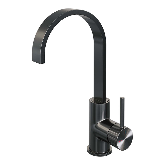 BRAUER Gunmetal Carving hoge opbouw wastafelmengkraan met draaibare platte uitloop model A gunmetal geborsteld PVD 5-GM-003-S4