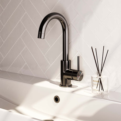 BRAUER Gunmetal Edition hoge opbouw wastafelmengkraan met draaibare platte uitloop model C gunmetal geborsteld PVD