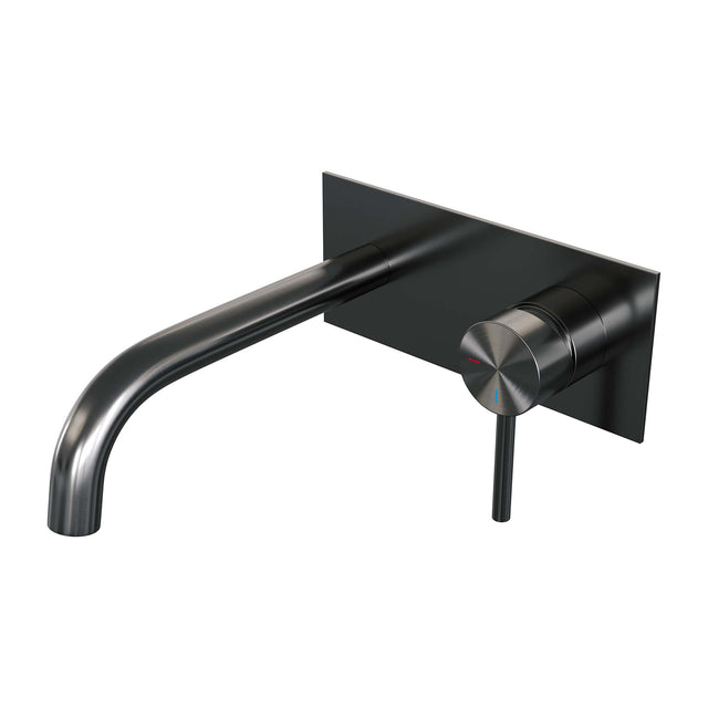 BRAUER Gunmetal Edition inbouw wastafelmengkraan met gebogen uitloop en afdekplaat model A1 gunmetal geborsteld PVD