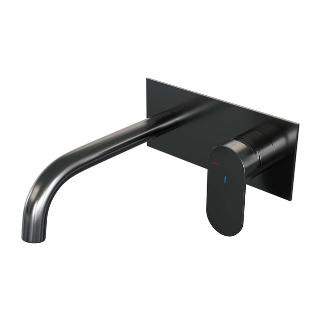 BRAUER Gunmetal Edition inbouw wastafelmengkraan met gebogen uitloop en afdekplaat model C1 gunmetal geborsteld PVD