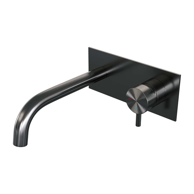 BRAUER Gunmetal Edition inbouw wastafelmengkraan met gebogen uitloop en afdekplaat model B1 gunmetal geborsteld PVD