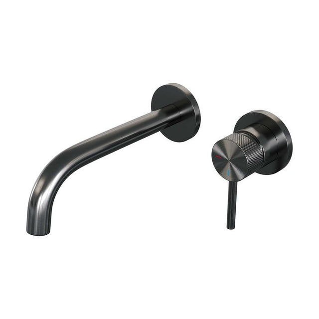 BRAUER Gunmetal Carving inbouw wastafelmengkraan met gebogen uitloop en rozetten model A1 gunmetal geborsteld PVD 5-GM-004-B6-65