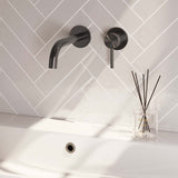 BRAUER Gunmetal Carving inbouw wastafelmengkraan met gebogen uitloop en rozetten model A1 gunmetal geborsteld PVD 5-GM-004-B6-65