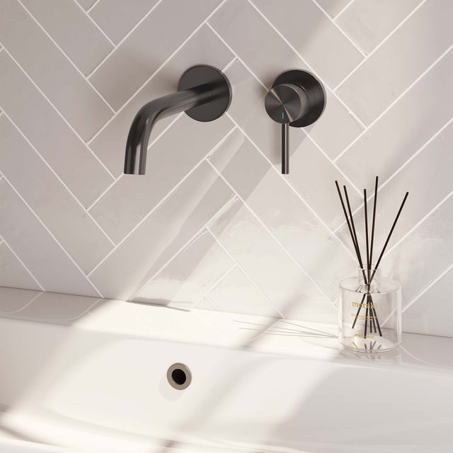 BRAUER Gunmetal Carving inbouw wastafelmengkraan met gebogen uitloop en rozetten model A1 gunmetal geborsteld PVD 5-GM-004-B6-65