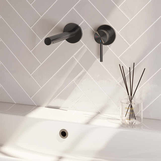 BRAUER Gunmetal Carving inbouw wastafelmengkraan met rechte uitloop en rozetten model A1 gunmetal geborsteld PVD 5-GM-004-S6-65