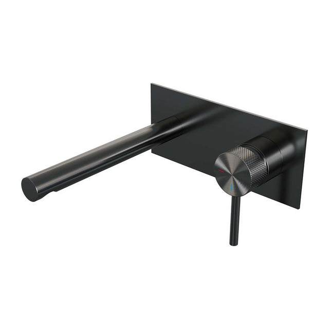 BRAUER Gunmetal Carving inbouw wastafelmengkraan met rechte uitloop en afdekplaat model A1 gunmetal geborsteld PVD 5-GM-004-S6