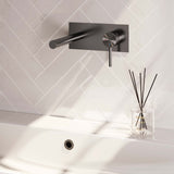 BRAUER Gunmetal Carving inbouw wastafelmengkraan met rechte uitloop en afdekplaat model A1 gunmetal geborsteld PVD 5-GM-004-S6