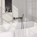 BRAUER Gunmetal Edition thermostatische inbouw badkraan SET 01 met uitloop en staaf handdouche en doucheslang en wandaansluitbocht gunmetal geborsteld PVD