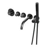 BRAUER Gunmetal Edition thermostatische inbouw badkraan SET 01 met uitloop en staaf handdouche en doucheslang en wandaansluitbocht gunmetal geborsteld PVD