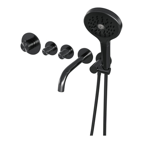 BRAUER Gunmetal Edition thermostatische inbouw badkraan SET 02 met uitloop en 3-standen handdouche en doucheslang en wandaansluitbocht gunmetal geborsteld PVD