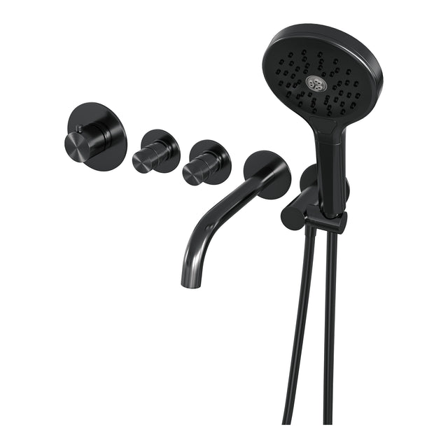 BRAUER Gunmetal Edition thermostatische inbouw badkraan SET 02 met uitloop en 3-standen handdouche en doucheslang en wandaansluitbocht gunmetal geborsteld PVD
