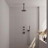 BRAUER Gunmetal Edition thermostatische inbouw regendouche SET 05 met 20 cm douchekop en plafondarm en staaf handdouche en doucheslang en wandaansluitbocht gunmetal geborsteld PVD