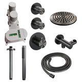 BRAUER Gunmetal Edition thermostatische inbouw regendouche SET 05 met 20 cm douchekop en plafondarm en staaf handdouche en doucheslang en wandaansluitbocht gunmetal geborsteld PVD