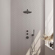 BRAUER Gunmetal Edition thermostatische inbouw regendouche SET 02 met 30 cm douchekop en rechte muurarm en staaf handdouche en doucheslang en wandaansluitbocht gunmetal geborsteld PVD
