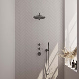 BRAUER Gunmetal Edition thermostatische inbouw regendouche SET 02 met 30 cm douchekop en rechte muurarm en staaf handdouche en doucheslang en wandaansluitbocht gunmetal geborsteld PVD