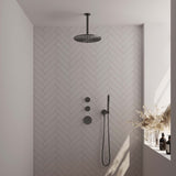 BRAUER Gunmetal Edition thermostatische inbouw regendouche SET 06 met 30 cm douchekop en plafondarm en staaf handdouche en doucheslang en wandaansluitbocht gunmetal geborsteld PVD