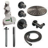 BRAUER Gunmetal Edition thermostatische inbouw regendouche SET 06 met 30 cm douchekop en plafondarm en staaf handdouche en doucheslang en wandaansluitbocht gunmetal geborsteld PVD