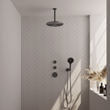 BRAUER Gunmetal Edition thermostatische inbouw regendouche SET 12 met 30 cm douchekop en plafondarm en 3-standen handdouche en doucheslang en wandaansluitbocht gunmetal geborsteld PVD