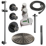 BRAUER Gunmetal Edition thermostatische inbouw regendouche SET 18 met 30 cm douchekop en plafondarm en staaf handdouche en doucheslang en geïntegreerde glijstang gunmetal geborsteld PVD