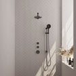 BRAUER Gunmetal Edition thermostatische inbouw regendouche SET 19 met 20 cm douchekop en rechte muurarm en 3-standen handdouche en doucheslang en geïntegreerde glijstang gunmetal geborsteld PVD