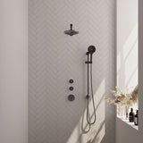 BRAUER Gunmetal Edition thermostatische inbouw regendouche SET 19 met 20 cm douchekop en rechte muurarm en 3-standen handdouche en doucheslang en geïntegreerde glijstang gunmetal geborsteld PVD