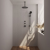 BRAUER Gunmetal Edition thermostatische inbouw regendouche SET 24 met 30 cm douchekop en plafondarm en 3-standen handdouche en doucheslang en geïntegreerde glijstang gunmetal geborsteld PVD