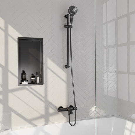 BRAUER Gunmetal Edition opbouw baddouche thermostaatkraan SET 02 met glijstang en 3-standen handdouche en doucheslang gunmetal geborsteld PVD