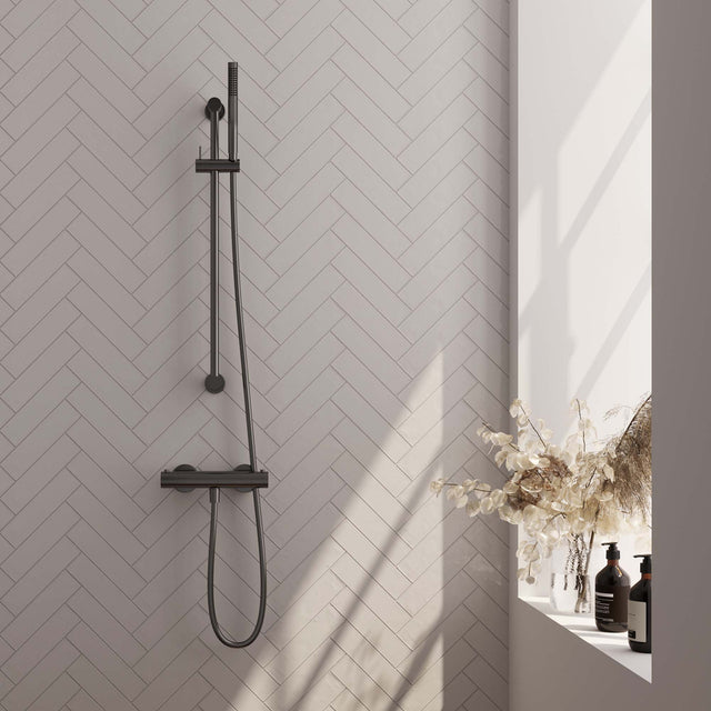 BRAUER Gunmetal Edition opbouw douche thermostaatkraan SET 01 met glijstang en staaf handdouche en doucheslang gunmetal geborsteld PVD