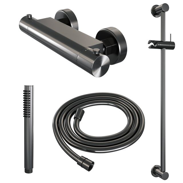 BRAUER Gunmetal Edition opbouw douche thermostaatkraan SET 01 met glijstang en staaf handdouche en doucheslang gunmetal geborsteld PVD
