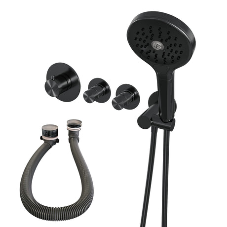 BRAUER Gunmetal Edition thermostatische inbouw badkraan SET 02 met badvulcombinatie en 3-standen handdouche en doucheslang en wandaansluitbocht gunmetal geborsteld PVD