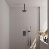 BRAUER Gunmetal Edition thermostatische inbouw regendouche 3-weg omstelling SET 29 met 20 cm douchekop en plafondarm en staaf handdouche en doucheslang en wandaansluitbocht gunmetal geborsteld PVD
