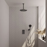 BRAUER Gunmetal Edition thermostatische inbouw regendouche 3-weg omstelling SET 36 met 30 cm douchekop en plafondarm en 3-standen handdouche en doucheslang en wandaansluitbocht gunmetal geborsteld PVD