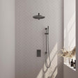 BRAUER Gunmetal Edition thermostatische inbouw regendouche 3-weg omstelling SET 38 met 30 cm douchekop en rechte muurarm en staaf handdouche en doucheslang en geïntegreerde glijstang gunmetal geborsteld PVD
