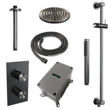 BRAUER Gunmetal Edition thermostatische inbouw regendouche 3-weg omstelling SET 41 met 20 cm douchekop en plafondarm en staaf handdouche en doucheslang en geïntegreerde glijstang gunmetal geborsteld PVD