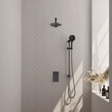 BRAUER Gunmetal Edition thermostatische inbouw regendouche 3-weg omstelling SET 43 met 20 cm douchekop en rechte muurarm en 3-standen handdouche en doucheslang en geïntegreerde glijstang gunmetal geborsteld PVD