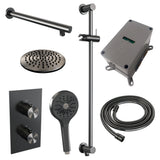 BRAUER Gunmetal Edition thermostatische inbouw regendouche 3-weg omstelling SET 43 met 20 cm douchekop en rechte muurarm en 3-standen handdouche en doucheslang en geïntegreerde glijstang gunmetal geborsteld PVD