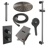 BRAUER Gunmetal Edition thermostatische inbouw regendouche 3-weg omstelling SET 48 met 30 cm douchekop en plafondarm en 3-standen handdouche en doucheslang en geïntegreerde glijstang gunmetal geborsteld PVD
