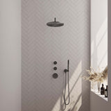 BRAUER Gunmetal Edition thermostatische inbouw regendouche SET 04 met 30 cm douchekop en gebogen muurarm en staaf handdouche en doucheslang en wandaansluitbocht gunmetal geborsteld PVD