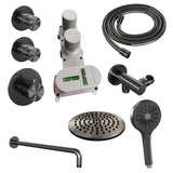 BRAUER Gunmetal Edition thermostatische inbouw regendouche SET 09 met 20 cm douchekop en gebogen muurarm en 3-standen handdouche en doucheslang en wandaansluitbocht gunmetal geborsteld PVD