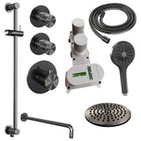 BRAUER Gunmetal Edition thermostatische inbouw regendouche SET 21 met 20 cm douchekop en gebogen muurarm en 3-standen handdouche en doucheslang en geïntegreerde glijstang gunmetal geborsteld PVD