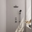 BRAUER Gunmetal Edition thermostatische inbouw regendouche SET 22 met 30 cm douchekop en gebogen muurarm en 3-standen handdouche en doucheslang en geïntegreerde glijstang gunmetal geborsteld PVD