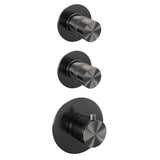 BRAUER Gunmetal Edition thermostatische inbouw regendouche SET 22 met 30 cm douchekop en gebogen muurarm en 3-standen handdouche en doucheslang en geïntegreerde glijstang gunmetal geborsteld PVD