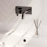 BRAUER Gunmetal Edition inbouw wastafelmengkraan met gebogen uitloop en afdekplaat model D2 gunmetal geborsteld PVD