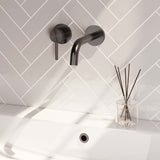 BRAUER Gunmetal Carving inbouw wastafelmengkraan met gebogen uitloop en rozetten model A2 gunmetal geborsteld PVD 5-GM-083-B6-65