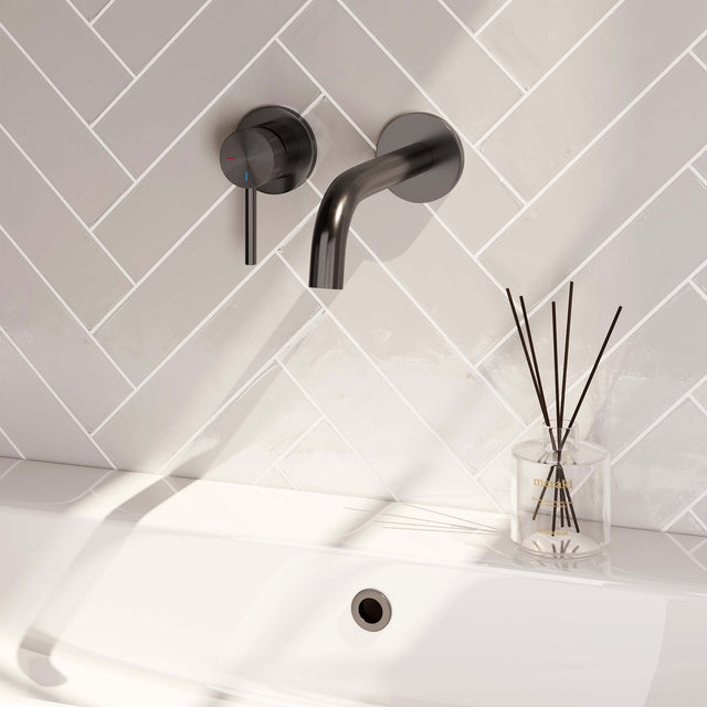 BRAUER Gunmetal Carving inbouw wastafelmengkraan met gebogen uitloop en rozetten model A2 gunmetal geborsteld PVD 5-GM-083-B6-65