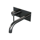 BRAUER Gunmetal Carving inbouw wastafelmengkraan met gebogen uitloop en afdekplaat model A2 gunmetal geborsteld PVD 5-GM-083-B6