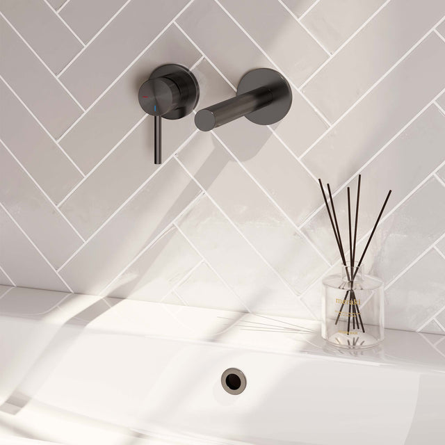 BRAUER Gunmetal Carving inbouw wastafelmengkraan met rechte uitloop en rozetten model A2 gunmetal geborsteld PVD 5-GM-083-S6-65