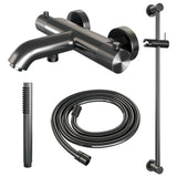 BRAUER Gunmetal Carving opbouw baddouche thermostaatkraan SET 01 met glijstang en staaf handdouche en doucheslang gunmetal geborsteld PVD
