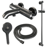 BRAUER Gunmetal Carving opbouw baddouche thermostaatkraan SET 02 met glijstang en 3-standen handdouche en doucheslang gunmetal geborsteld PVD